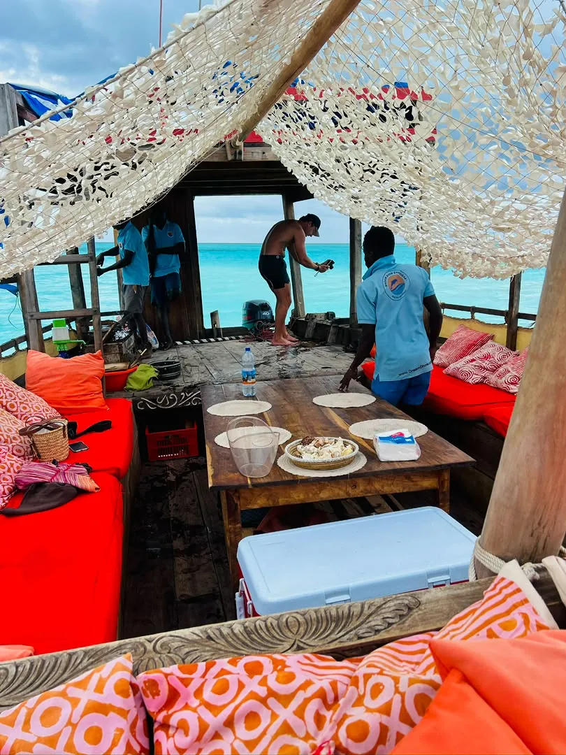 Lounge on board a decorated dhow