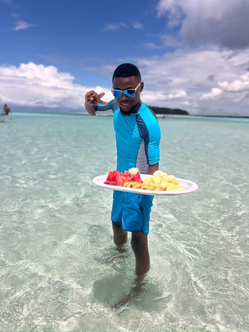 Fresh fruit served on the sandbank